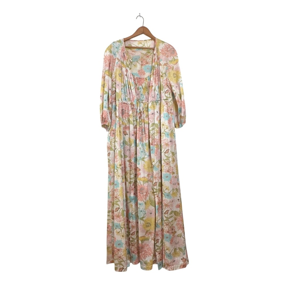 Vintage 70s Vanity Fair Rare Peignoir Set Floral Pastel Nylon - S/M/L